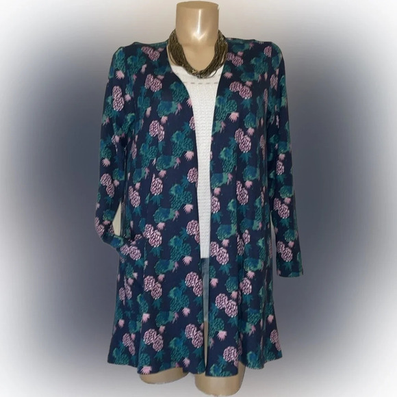 Lularoe women’s cardigan Medium duster top knit Caroline pineapple blue pink - Picture 2 of 10